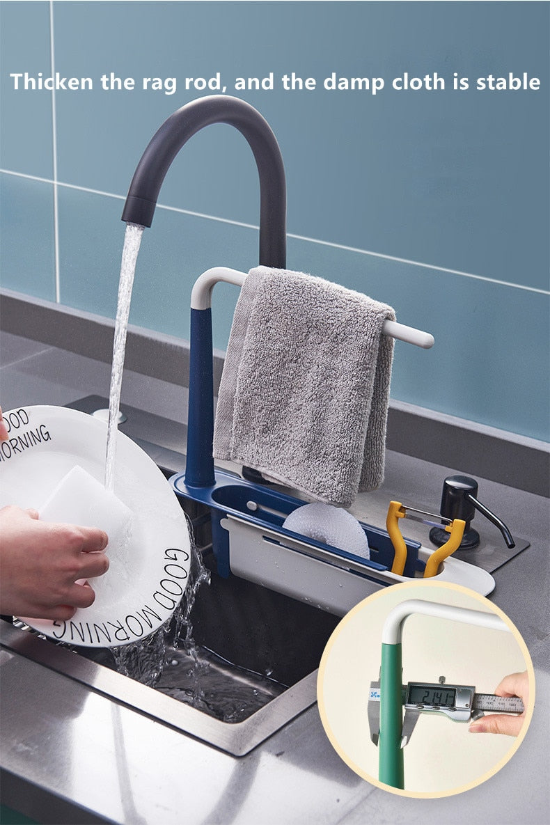 Adjustable telescopic sink rack kitchen storage organiser